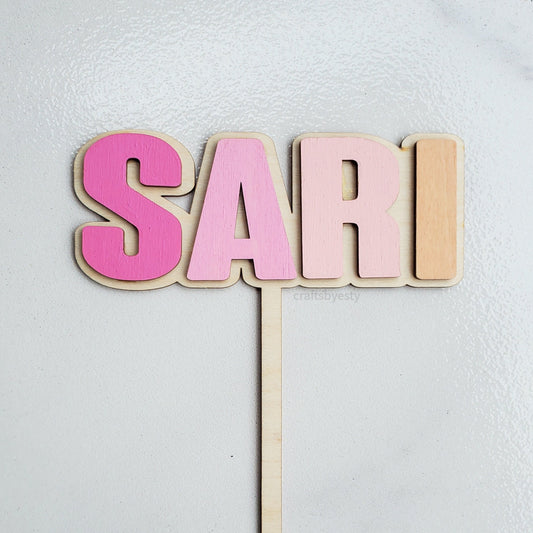 Layered Wood Name Cake Topper